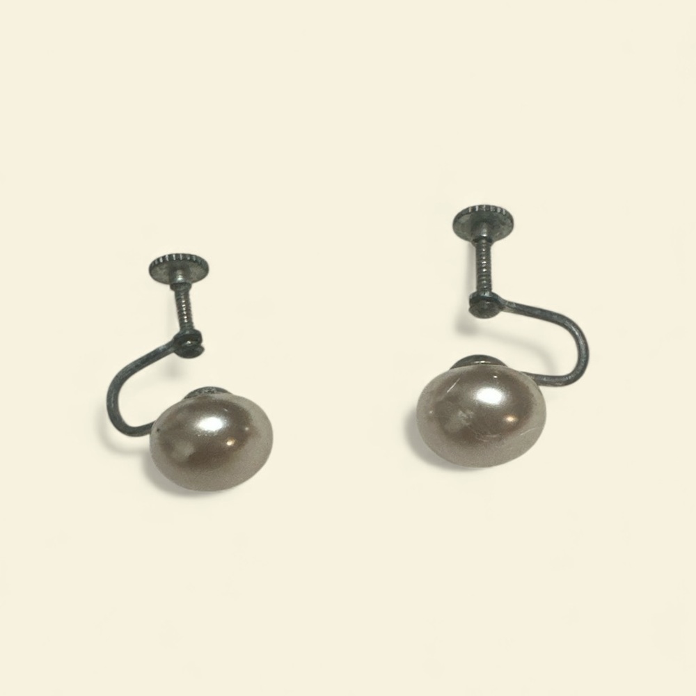 Vintage Pearl Screw Back Earrings | Champagne Faux Pearl | Mid Century Costume